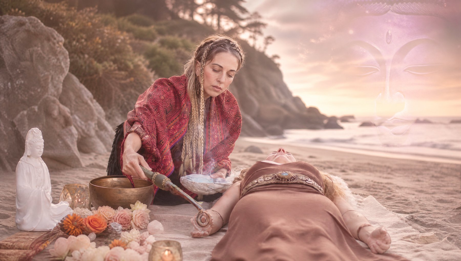 Ceremonial work by the ocean